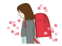 小学生女孩与樱花