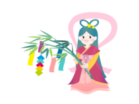 Tanabata Illustration-Sasa decoration and Orihime