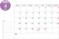 Calendar for April 2021 (Reiwa 3) starting on Monday-for printing