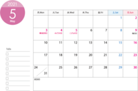 星期一开始的2021年(令和3年)5月的日历印刷用