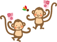 羽根つきをする2匹のお猿さん
