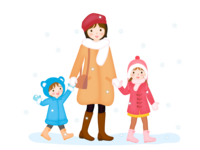 Parent and child going out in winter