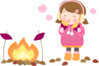 Children eating bonfire and roasted sweet potato