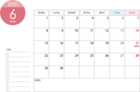 A4 horizontal starting on Monday-Calendar for June 2020 (Reiwa 2)-For printing