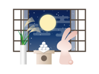 Rabbit material watching the moon from the window