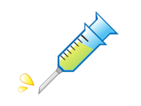 Syringe containing yellow liquid