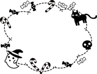 ハロウィン-おばけや黒猫の白黒点線もこもこフレーム飾り枠