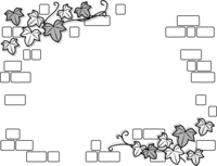 アイビーの葉っぱとレンガ壁の白黒フレーム飾り枠