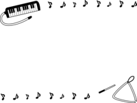 键盘口琴、三角和音符的黑白上下装饰框