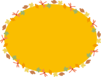 秋-赤とんぼと落ち葉のオレンジ色の楕円フレーム飾り枠