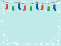 圣诞雪的结晶和袜子的装饰框
