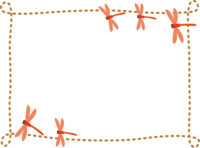 秋-赤とんぼと茶色の点線フレーム飾り枠