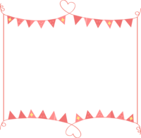 手書きハート線と赤いフラッグガーランドのフレーム飾り枠
