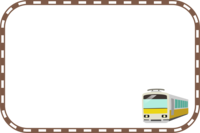 電車と茶色い線路の四角フレーム飾り枠