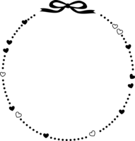 ハートとリボンの白黒点線バレンタイン楕円フレーム飾り枠