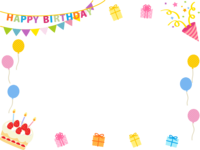 フラッグガーランドとプレゼントの誕生日フレーム飾り枠