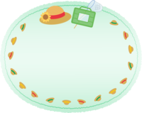 麦わら帽子と虫取りかごの紙風緑色フレーム飾り枠
