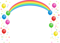 虹と風船のキラキラフレーム飾り枠