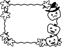 ハロウィンと紅葉の白黒フレーム飾り枠