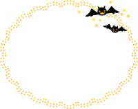 ハロウィン-コウモリと星の飾りの楕円形フレーム飾り枠