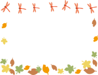 秋-落ち葉の上を飛ぶ赤とんぼのフレーム飾り枠