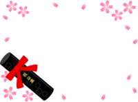 卒業証書筒と桜のフレーム飾り枠