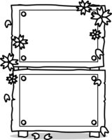 桜と縦に2つ並んだ立て看板の白黒フレーム飾り枠