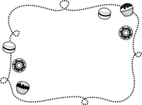 甜甜圈、杯子蛋糕和手绘风格虚线(黑白装饰框)