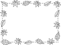 落ち葉とドットの白黒囲みフレーム飾り枠