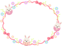 复活节彩蛋兔子们和鲜花桃子装饰框