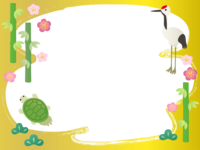 鶴と亀と松竹梅の金色お正月フレーム飾り枠