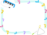 鍵盤ハーモニカとトライアングルの手書き線フレーム飾り枠
