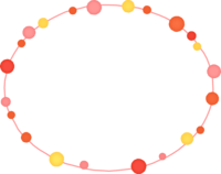 大小水玉(暖色系)と手書き線の楕円形フレーム飾り枠
