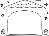 音符とお家の形の白黒フレーム飾り枠