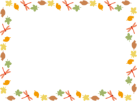 秋-赤とんぼと落ち葉の囲みフレーム飾り枠