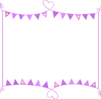 手書きハート線と紫色フラッグガーランドのフレーム飾り枠