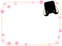 黒いランドセルと桜の点線フレーム飾り枠