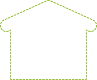 家の形の黄緑色の点線フレーム飾り枠