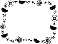 草帽、西瓜和向日葵的包围(黑白装饰框)