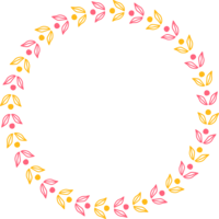 ピンクと黄色の葉っぱの模様の円形フレーム飾り枠