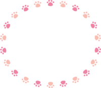 ピンク色の円形肉球フレーム飾り枠