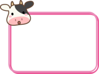 かわいい牛の顔とピンク色の四角フレーム飾り枠