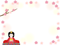 お雛さまと桃の花のふんわりひな祭りフレーム飾り枠