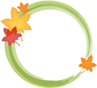 Autumn leaves (maple) and yellow-green brush stroke circular frame decorative frame