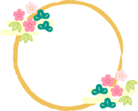松竹梅と筆線の円形お正月フレーム飾り枠