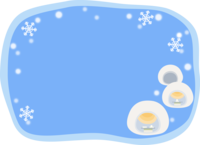 かまくらと雪の水色フレーム飾り枠
