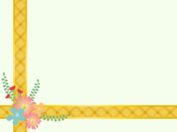 花を飾った黄色いリボンのクリーム色フレーム飾り枠