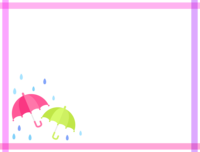 ピンク色と黄緑色の傘のマスキングテープ風フレーム飾り枠