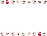 Cow face and top and bottom frame of frame and battledore Decorative frame