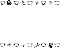 老鼠的脸、陀螺和毽球板的上下(黑白装饰框)